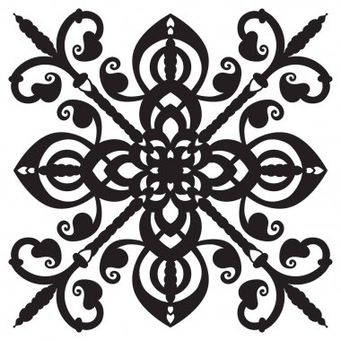 El Desen döşemesi için siyah ve beyaz renklerde çizimi. İtalyan Mayolikası tarzı