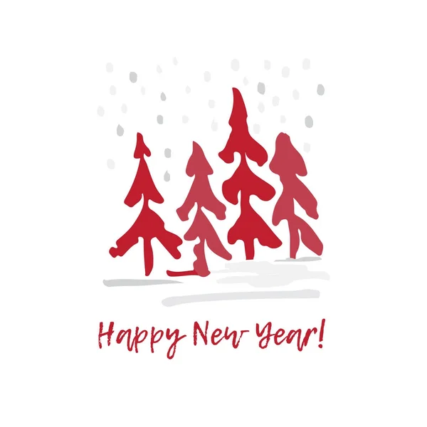 Carte de Noël et du Nouvel An dessinée à la main avec des symboles de vacances arbre et inscription de voeux calligraphique — Image vectorielle