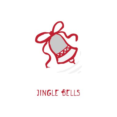 Çan ve kaligrafi tebrik yazıt tatil ile neşeli Noel ve yeni yıl kartı çizilmiş semboller