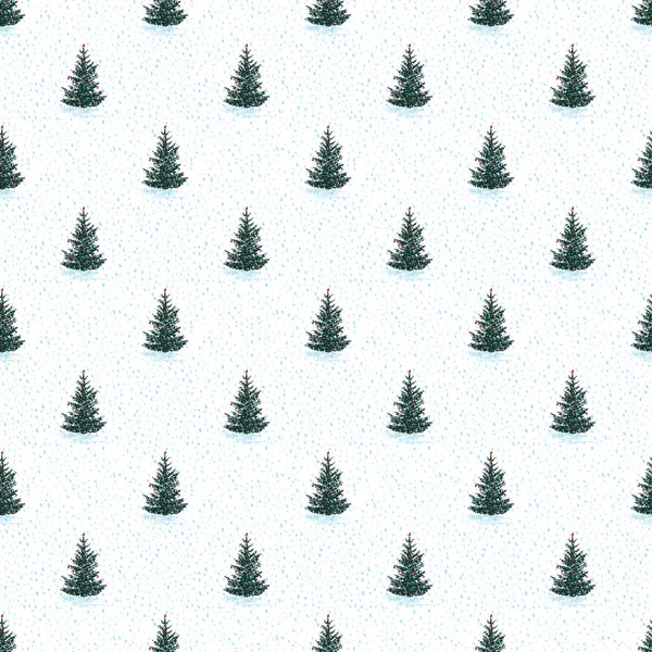 विंटेज सीमलेस मेरी क्रिसमस पैटर्न सफेद पृष्ठभूमि पर हाथ से तैयार शैली में पेड़ फायर के साथ . — स्टॉक वेक्टर