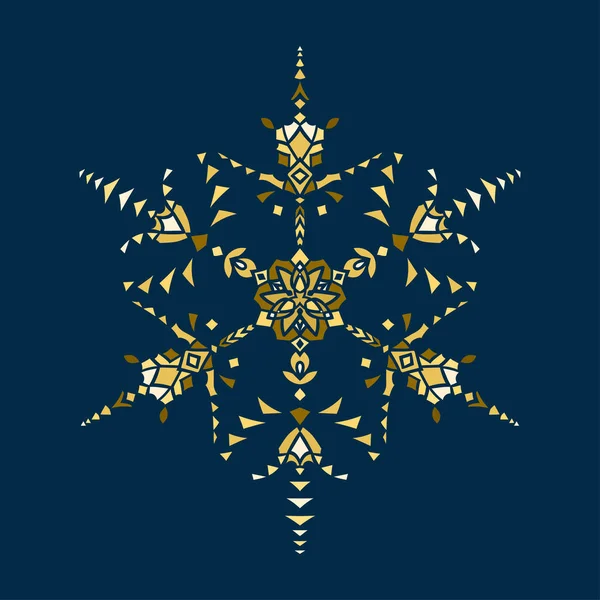 Goldfarbene Schablone Schneeflocke für Winterfeier Dekoration Weihnachten und Neujahr Grußkarte — Stockvektor