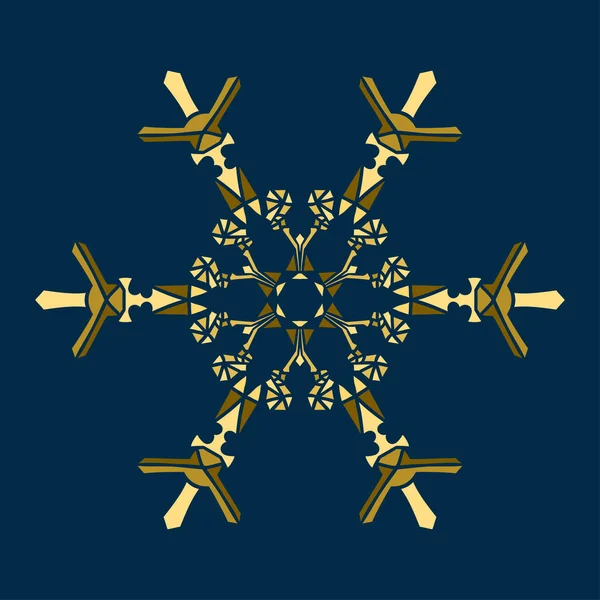 Pochoir de couleur dorée flocon de neige pour la décoration de célébration d'hiver carte de vœux de Noël et Nouvel An — Image vectorielle
