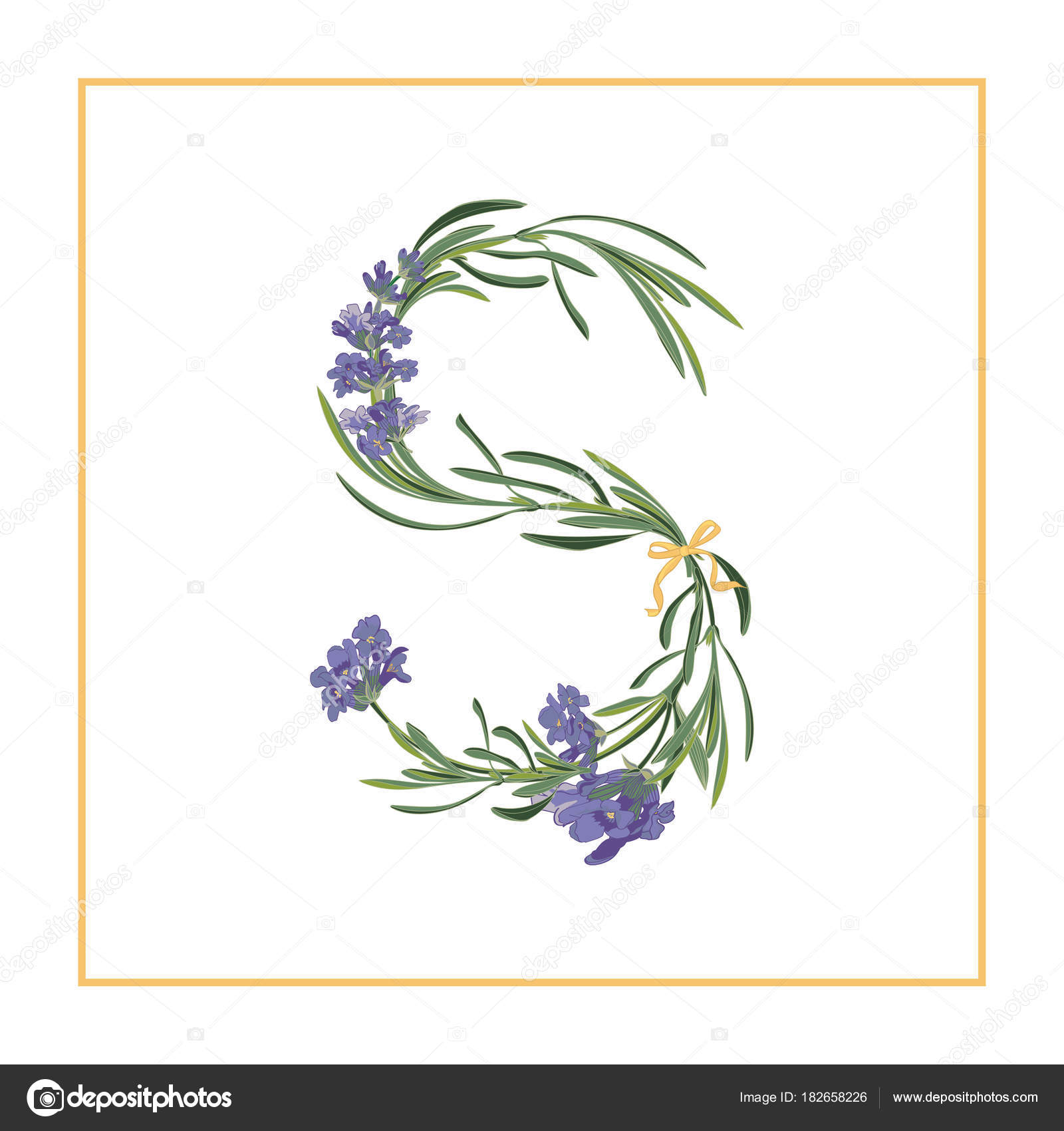 Monogramma lettera S Alfabeto di retr² segno con lavanda fiore iniziale — Vettoriale Stock