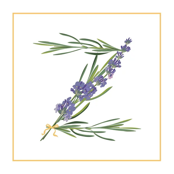 Lettera Z monogramma. alfabeto segno retrò con fiori di lavanda iniziale — Vettoriale Stock