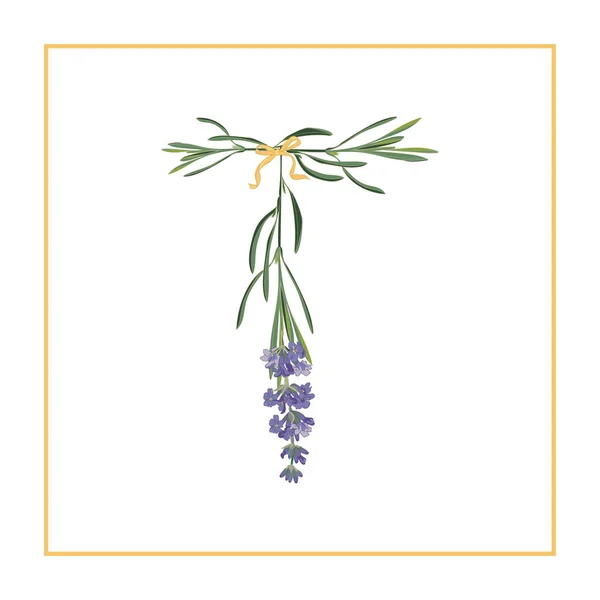 Letter T-monogram. Retro bord alfabet met lavendel bloem initiële — Stockvector
