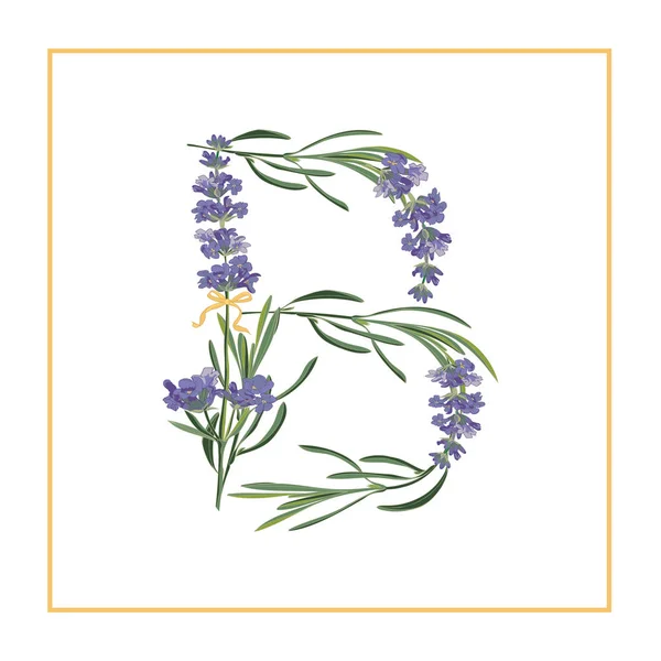 Bokstaven B monogram. Retro skylt alfabetet med lavendel blomma första — Stock vektor