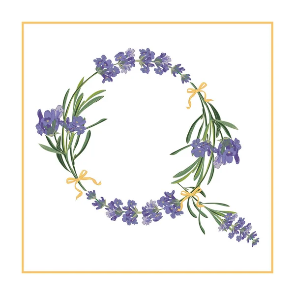 Letter Q monogram. Retro bord alfabet met lavendel bloem initiële — Stockvector