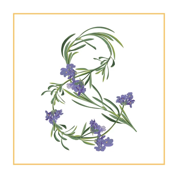 Brief ampersand monogram. Retro bord alfabet met lavendel bloem initiële — Stockvector