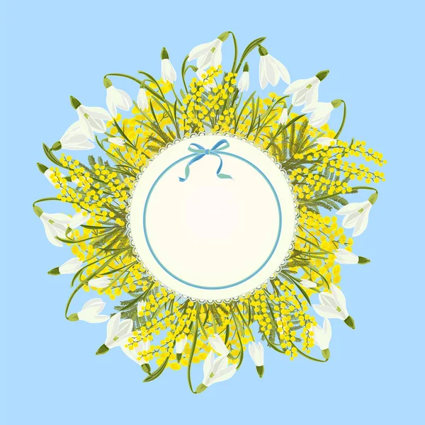 Primavera floreale astratto modello di sfondo con bucaneve e mimosa acacia fiore e luogo per il testo — Vettoriale Stock