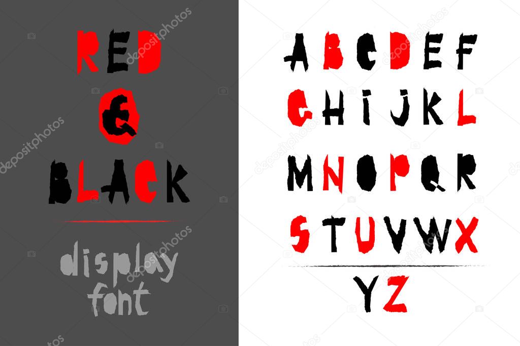 Trendy realistic torn paper art alphabet set on white background. Typeface for decoration t-short, web design, modern posters, Vector vintage label font.