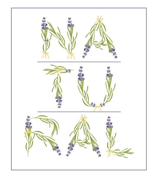 Eslogan tipográfico con texto de flor de lavanda Natural para la impresión de camisetas, bordados, diseño. Camiseta gráfica e impresa — Vector de stock