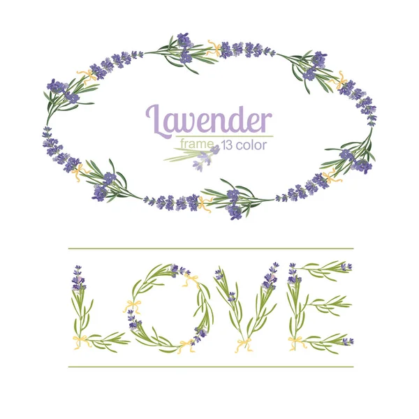 Typografie slogan met lavendel Bloementekst liefde voor t shirt printing, borduurwerk, ontwerpen. Grafische en gedrukte tee — Stockvector