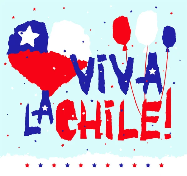 Tarjeta de diseño de fiestas patrias planas con texto Viva la Chile en colores de bandera nacional Estilo de papel rasgado grunge Vintage . — Vector de stock
