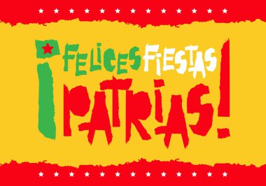 Düz fiestas patrias metin fiestas patrias Meksika ulusal devlet bayrak renkleri Vintage grunge yırtılmış kağıt tarzı ile kart tasarımı.
