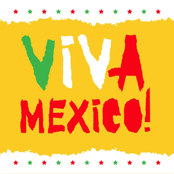 Tarjeta de diseño de fiestas patrias planas con texto Viva México en colores de bandera estatal Estilo de papel rasgado grunge vintage . — Vector de stock