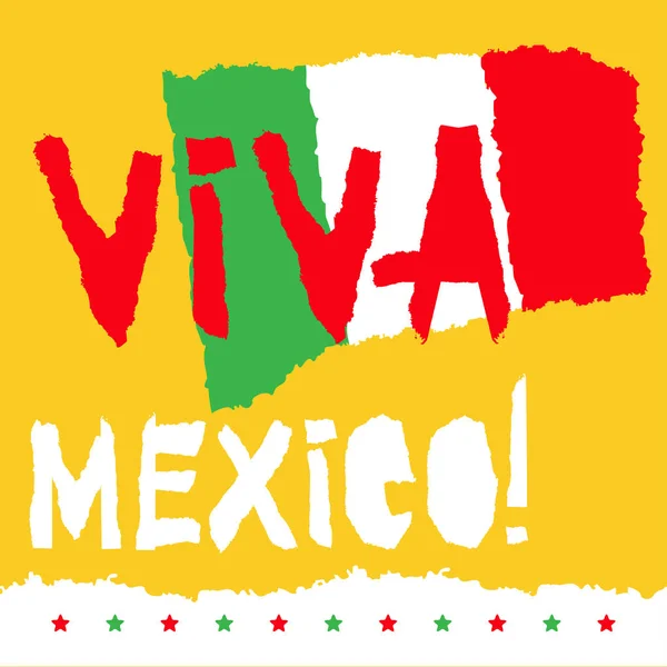 Tarjeta de diseño de fiestas patrias planas con texto Viva México en colores de bandera estatal Estilo de papel rasgado grunge vintage . — Vector de stock