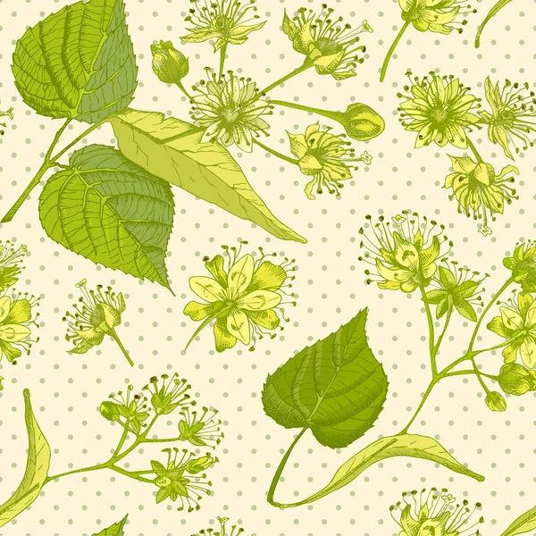 Цвіт Липи Намальований Безшовним Візерунком Квіткою Життям Гілкою Жовтого Зеленого — стоковий вектор