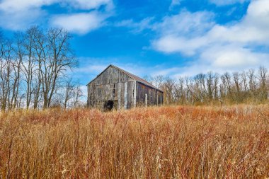 Mavi Gök ve Bulutlu Uzun Çimenlerde Ahır
