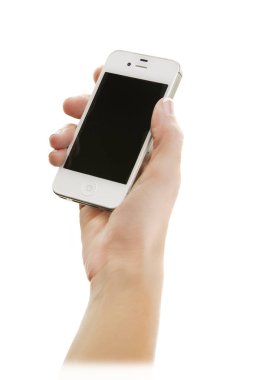 Akıllı Telefon 'u tutan kadın el bembeyaz..