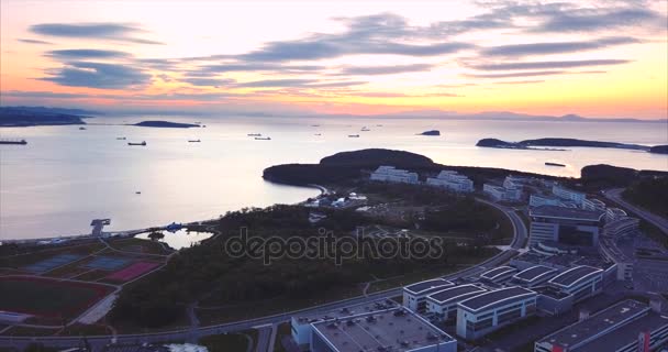 Flygfoto över Far Eastern Federal University, Peter den stora viken. Vladivostok — Stockvideo