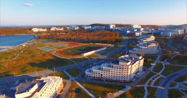 FEFU territory. Far Eastern Federal University near Vladivostok. Aerial view — Stock Video