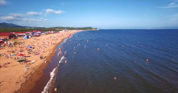 Flygfoto Över Pittoreska Azure Lazurnaya Bay Shamora Med Stor Sandstrand — Stockvideo