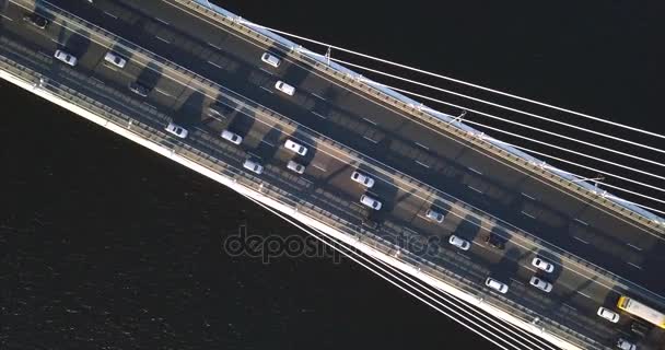 Ascending Top Aerial View Blue Golden Horn Harbour Water Cable — Stock Video