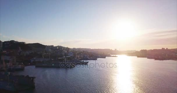 Flyger Ovanför Golden Horn Hamnen Skyddad Hornformad Vik Japanska Havet — Stockvideo