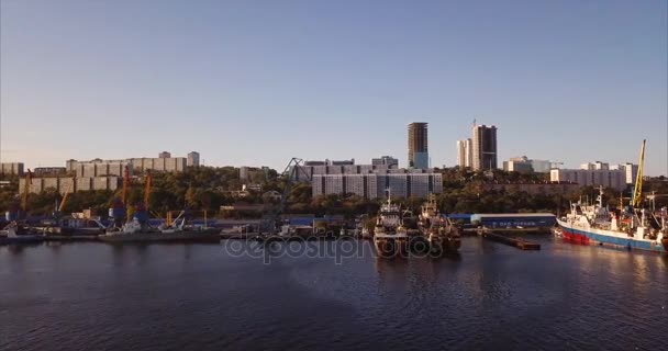 Flying Sideways Golden Horn Harbour Sheltered Horn Shaped Bay Sea — Stock Video