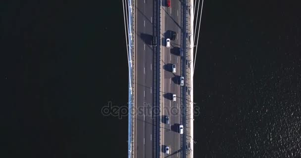 항구의 정적인 꼭대기 케이블 유지되는 브릿지 공식적으로 2012 다리를 차량을 — 비디오