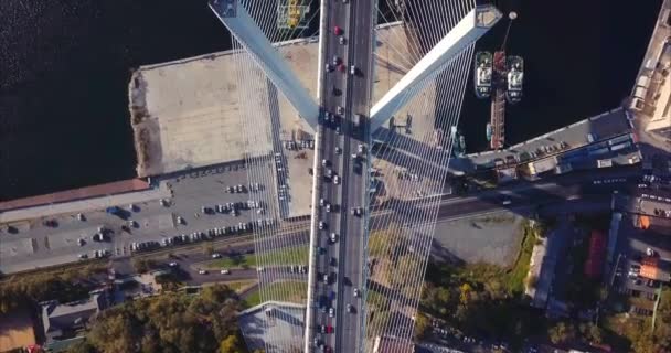 Vista Aérea Estática Del Puente Ruso Situado Otro Lado Del — Vídeos de Stock