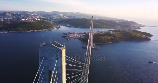 Vladivostok Rusya Ekim 2017 Vladivostok Köprüsünün Havadan Görünüşü — Stok video