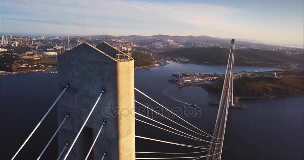 Vladivostok Ryssland Oktober 2017 Flygfoto Över Bron Vladivostok — Stockvideo