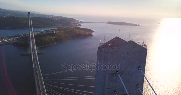 Vladivostok Ryssland Oktober 2017 Flygfoto Över Bron Vladivostok — Stockvideo