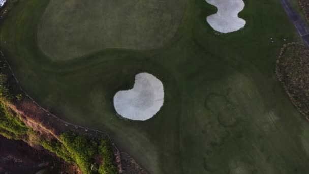 Aerial Top View Green Surface Golf Field Twilight Bali Island — Stock Video