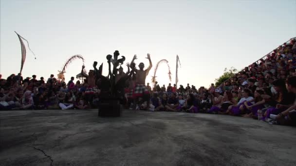 Bali Indonesia July 2019 Shirtless Indonesian Men Red Flowers Ears — Stock Video