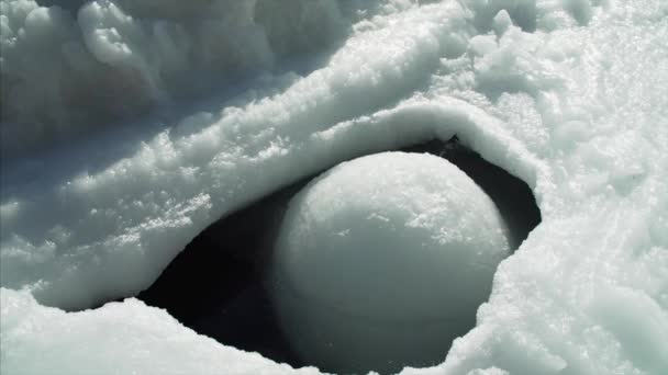 Vue Ralenti Boule Ronde Blanche Glace Ondulant Sur Surface Eau — Video