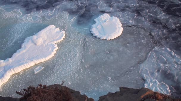Deniz Yüzeyinde Deniz Dalgalarıyla Hareket Eden Karlı Buz Kütleleri Kış — Stok video