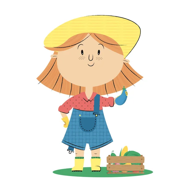 Садовая девушка-фермер с баклажанами Лицензионные Стоковые Иллюстрации