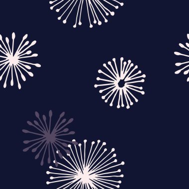 Mavi arka planda pembe soyut çiçeklerle romantik, pürüzsüz vektör deseni