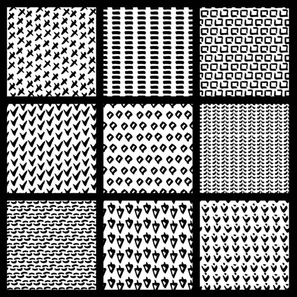 Conjunto Patrón Sin Costura Dibujado Mano Abstracto Patrones Marca Tinta — Archivo Imágenes Vectoriales