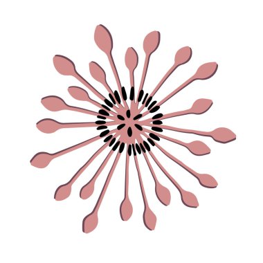 Soyut çiçek şekli. Pembe ve siyah. Logolar, tasarım, kartpostallar, desenler, süsler için. Beyaz arkaplanda izole öge