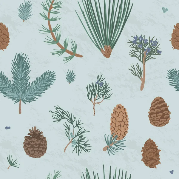 Kozalaklı bitkilerin düz vektör deseni.