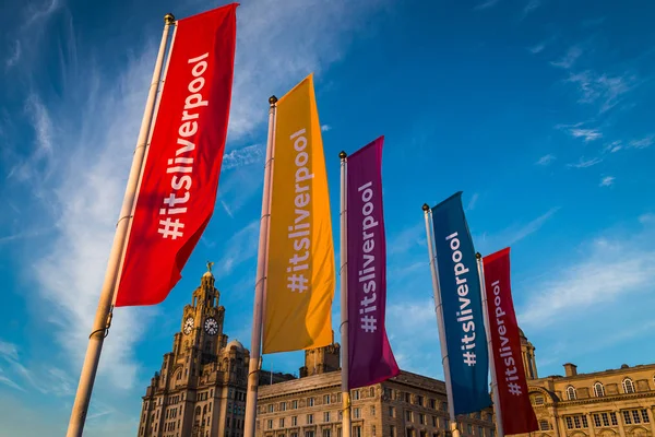 #itsliverpool flags on the Liverpool waterfront