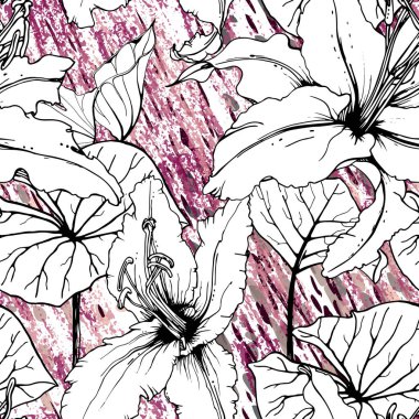 Çiçek Siyah ve Beyaz Şablon. Pembe.