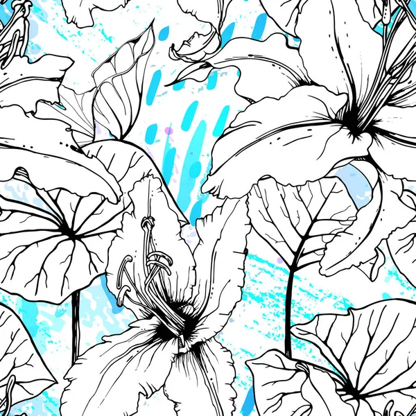 Çiçek Siyah ve Beyaz Şablon. Mavi Sanatsal — Stok Vektör