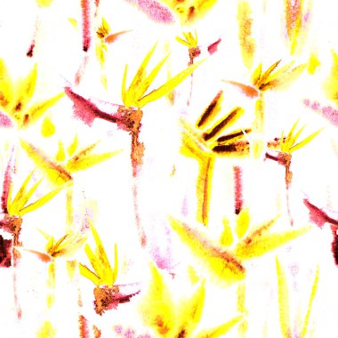 Tropikal ormansız desensiz baskılı sulu boya sonsuz boya tekrar tekrar çiçek pasteli.