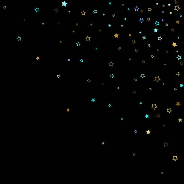 Arany, kék csillag, lánckerék, fényes konfetti. — Stock Vector