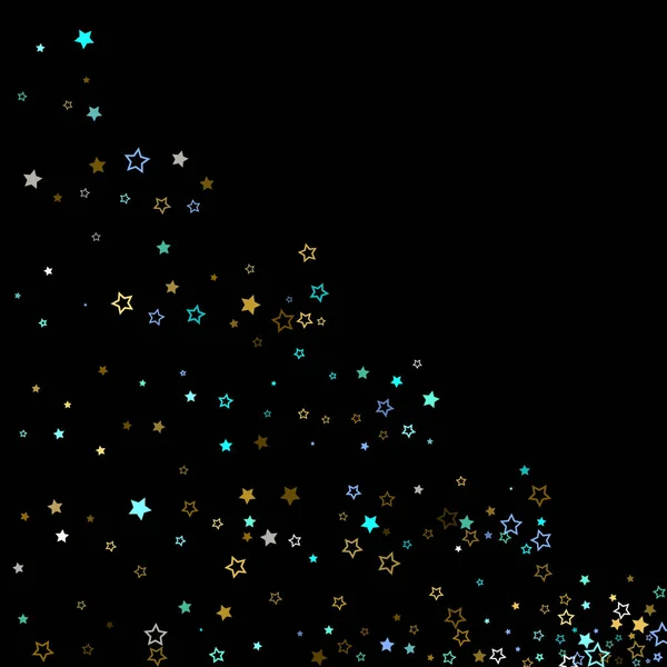 Oro, estrellas azules, piñón, confeti brillante. — Vector de stock