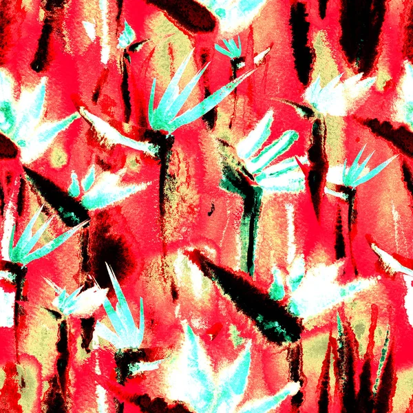 Exotische jungle tropische naadloze patroon eindeloze herhaling donkere schaduw print das kleurstof textiel — Stockfoto